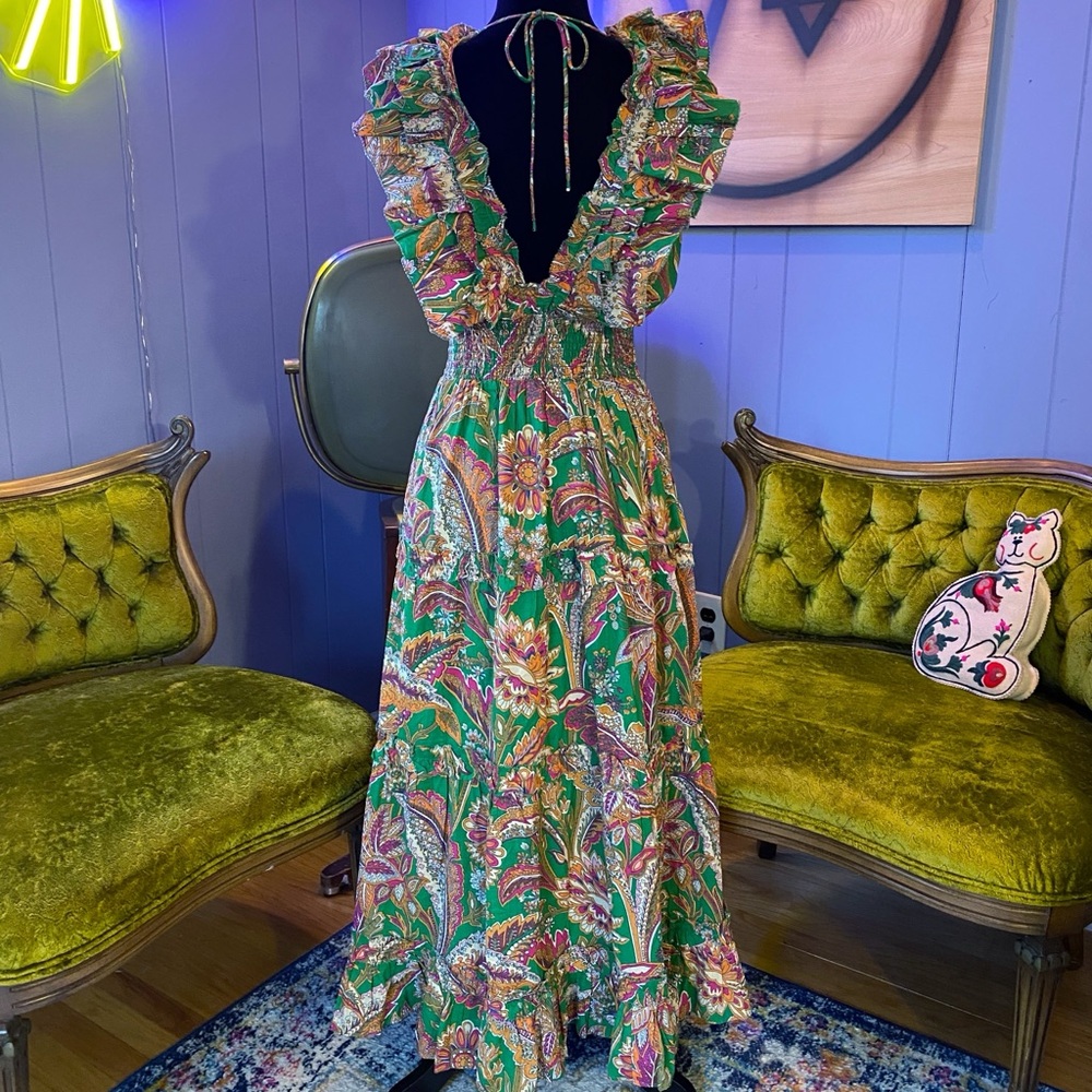 ❌SOLD🏷️House Of Harlow 1960 Boho Luxe Ruffled Floral Maxi Dress - Picture 6 of 11